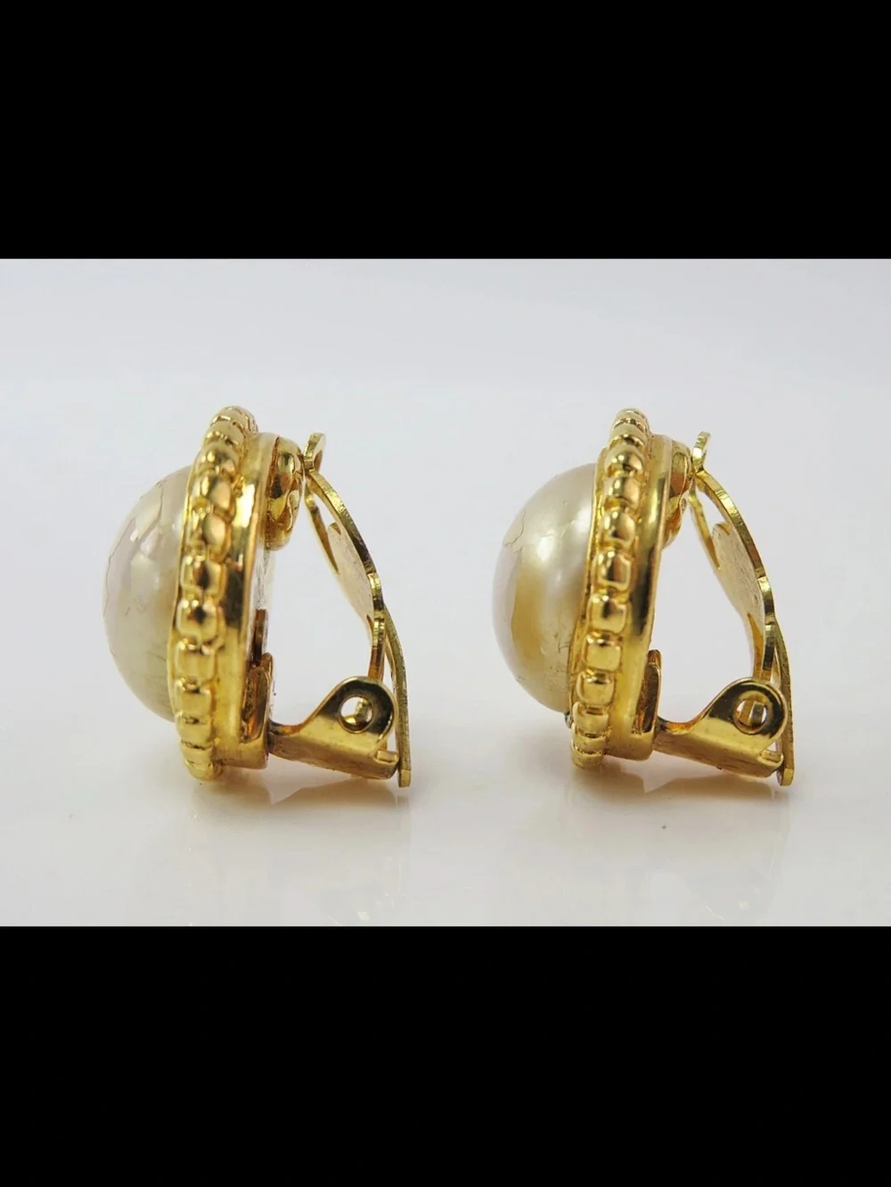 CHANEL Gold-Tone Clip-On Earrings with Pearlescent Cabochons